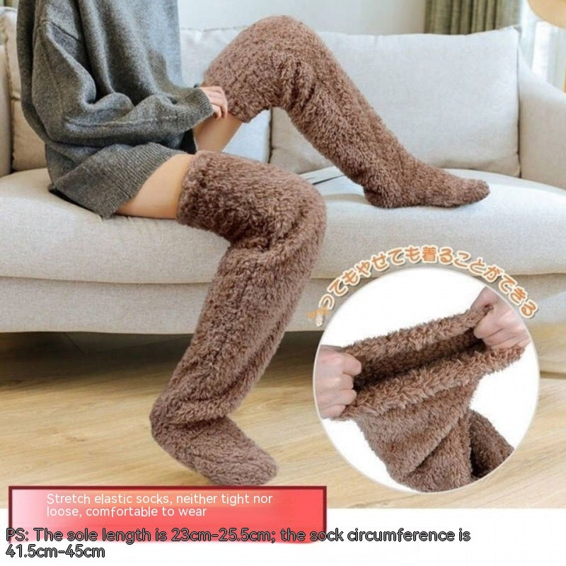 Over Knee High Fuzzy Long Socks Winter Warm Cold Leg Knee Joint Cold-proof Stockings Home Floor Sleeping Socks - Nyaabs