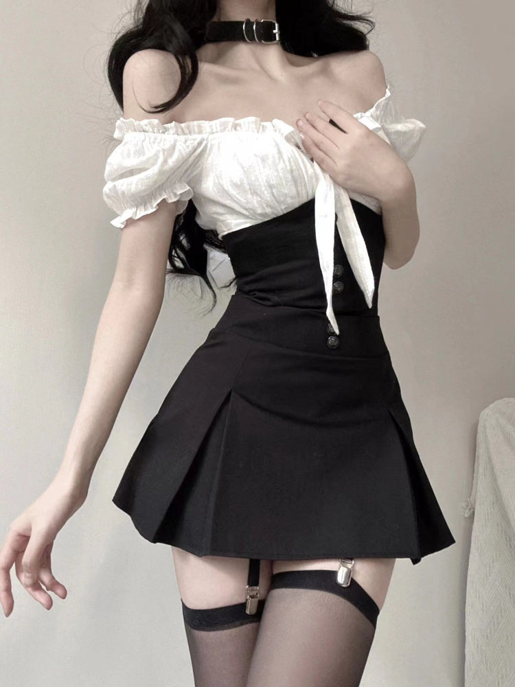 Summer Shirt Suspender Skirt Sweet Set - Nyaabs