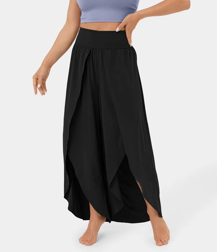 Loose Split Yoga Pants Summer Elastic High Waist Wide Leg Trousers Women's Fashion Versatile Clothing - Nyaabs