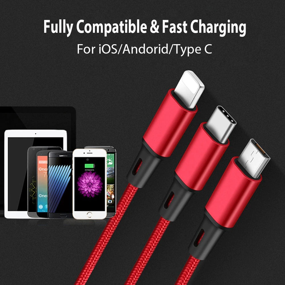 3 In 1 USB Cable For 'IPhone XS Max XR X 8 7 Charging Charger Micro USB Cable For Android USB TypeC Mobile Phone Cables - Nyaabs