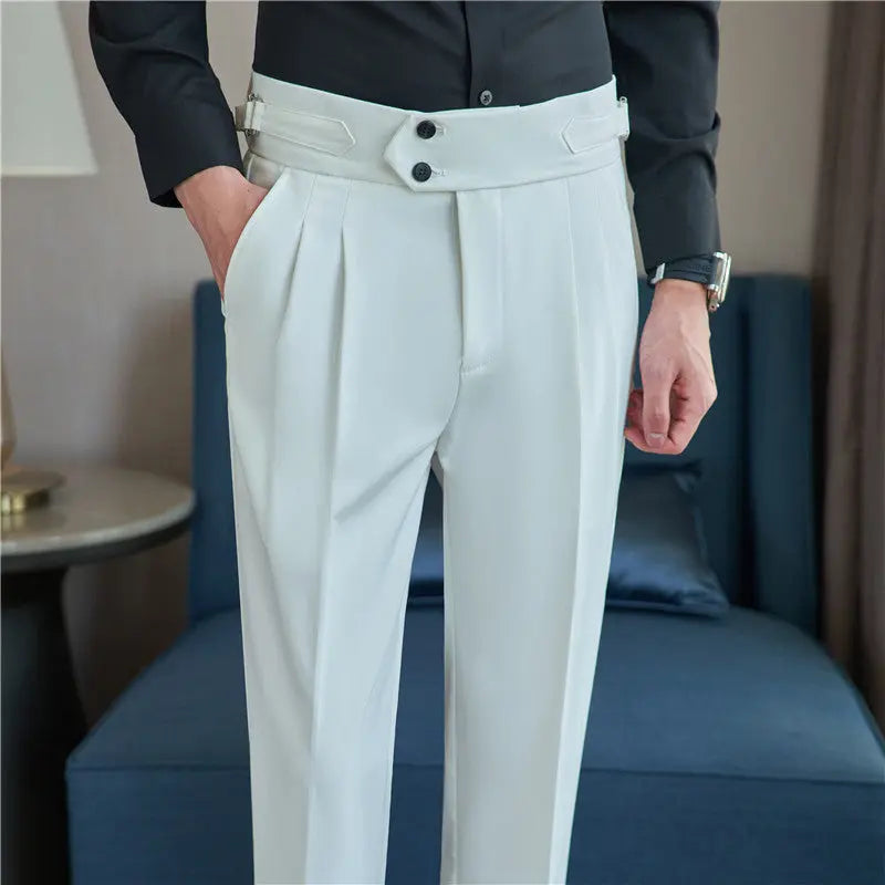 Men's Mid High Waisted Drape Style Long Casual Pants - Nyaabs