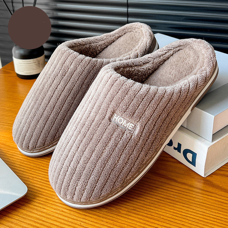 Solid Color Simple Cotton Slippers Winter Non-slip Home Warm Plush Slippers Household Indoor Couple Women's House Shoes - Nyaabs