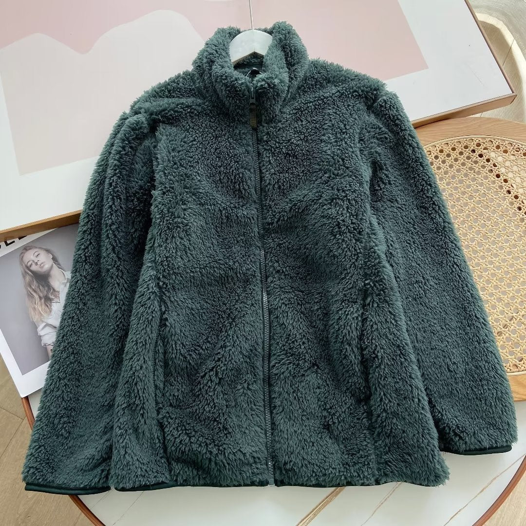 Men's Long Fleece Fleece Zipper Pure Warm Stand Collar Jacket - Nyaabs