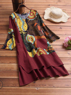 Short Sleeve Printed Cotton And Linen Dress nyaabs.com