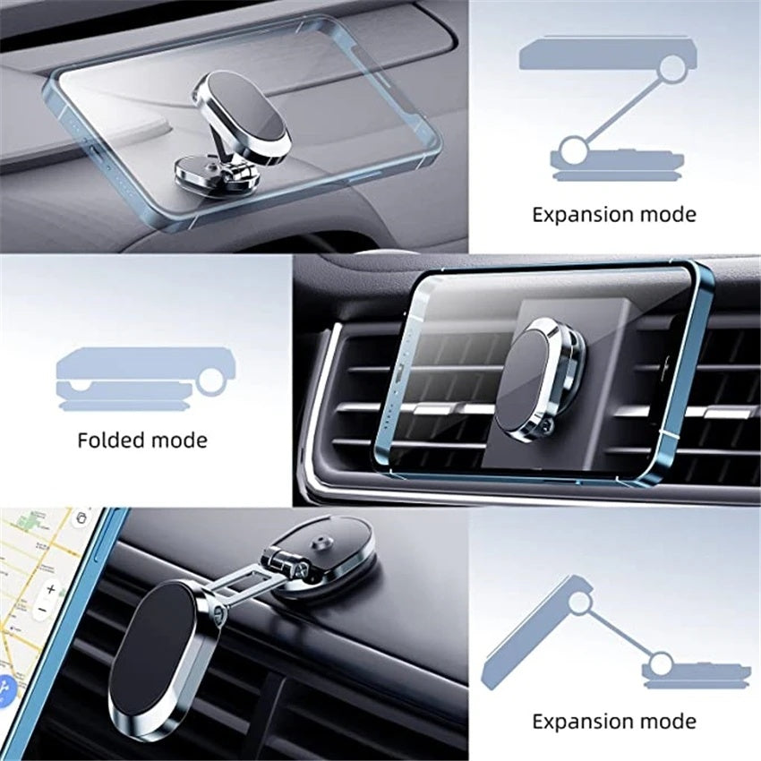 Rotate Metal Magnetic Car Phone Holder Foldable Universal Mobile Phone Stand Air Vent Magnet Mount GPS Support - Nyaabs