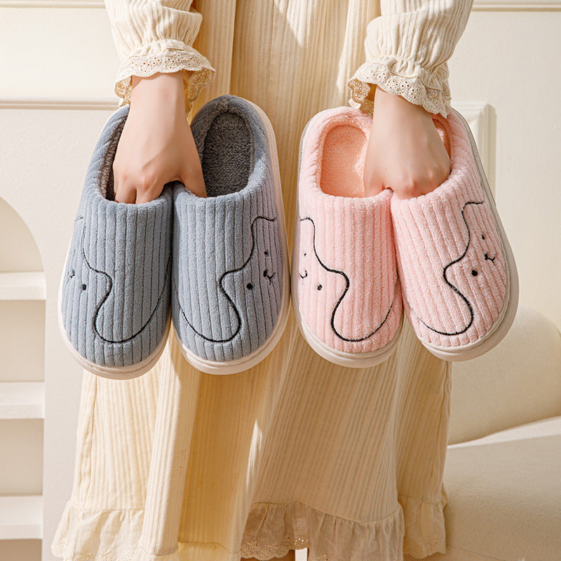 Striped Cat Slippers Indoor Couple Non-slip Floor Bedroom Slipper Winter Warm Plush House Shoes Women Men - Nyaabs