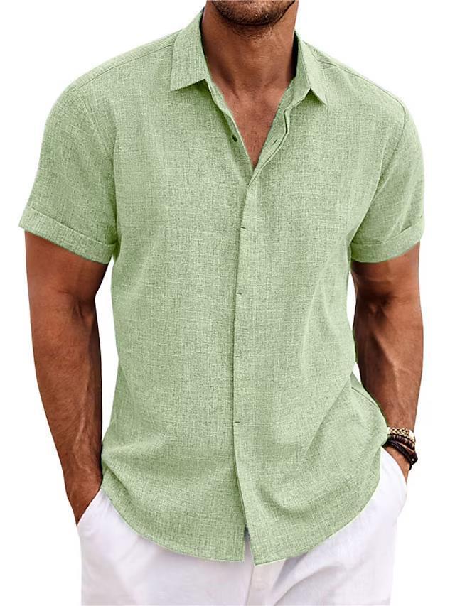 Men's Solid Color Loose Linen Short-sleeved T-shirt - Nyaabs