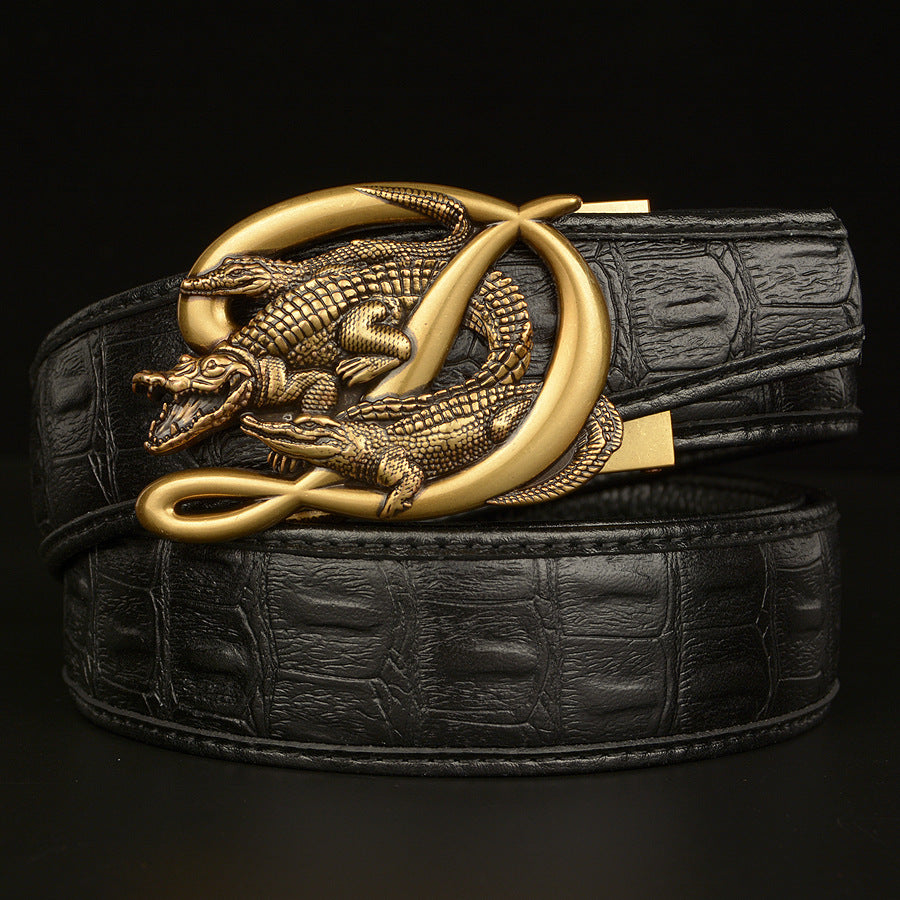 BeltCrocodile Buckle Men Belt Real Cowhide Automatic Buckle Casual - Nyaabs