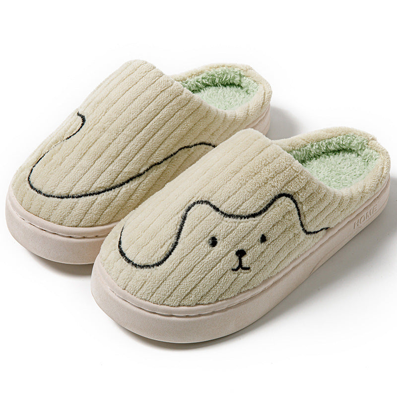 Striped Cat Slippers Indoor Couple Non-slip Floor Bedroom Slipper Winter Warm Plush House Shoes Women Men - Nyaabs