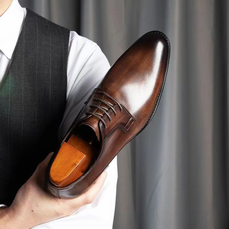 Men's Leather Shoes Breathable Lace Up Hand-rub Color nyaabs.com