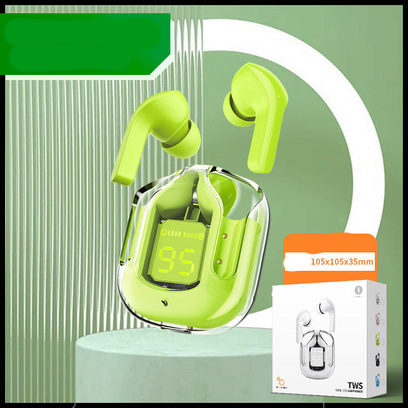 New Mini Transparent Wireless Bluetooth Headset Digital Display ENC Noise Reduction True Wireless Sports Music - Nyaabs