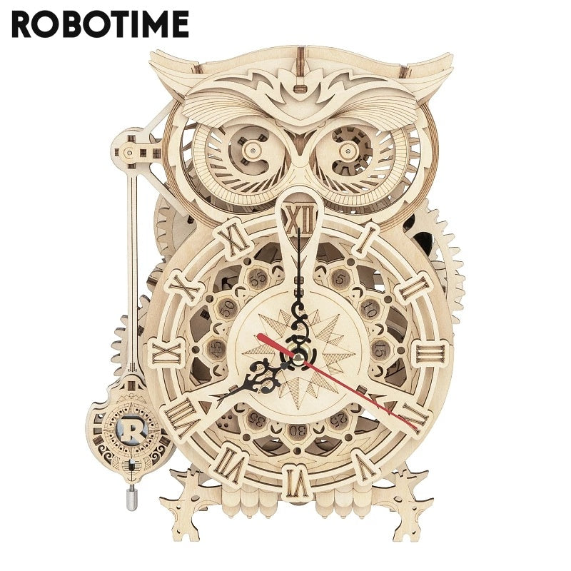 Robotime Rokr Creative DIY Toys 3D Owl Wooden Clock Building Block Kits For Children Christmas Gifts Home Decoration LK503 - Nyaabs