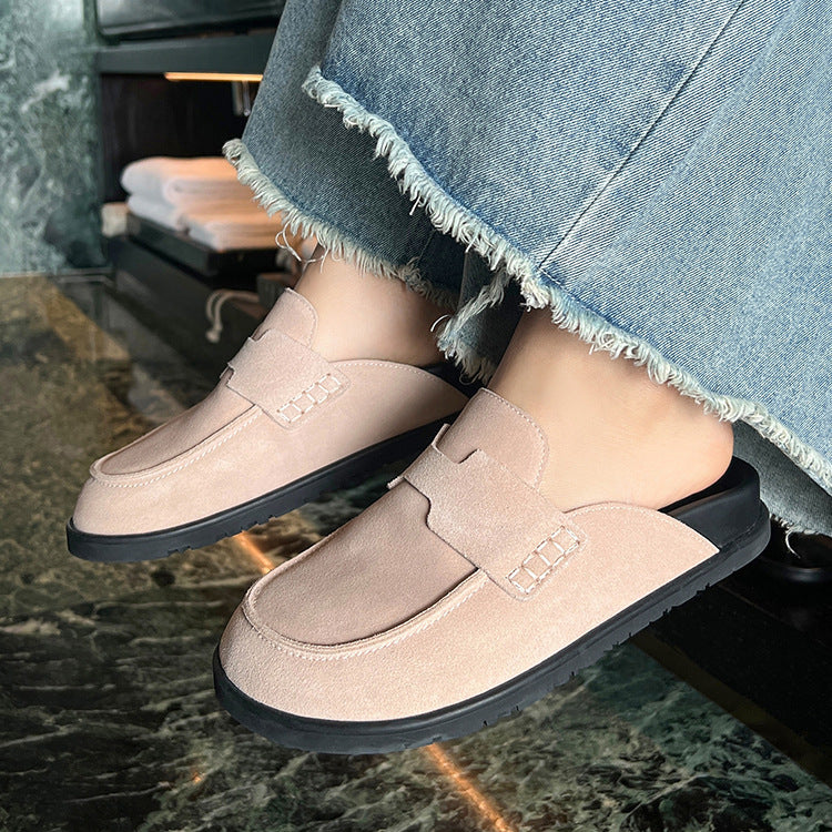 Women's Toe Cap Half Slippers Soft Back Thick Back Lazy Leather Slippers nyaabs.com