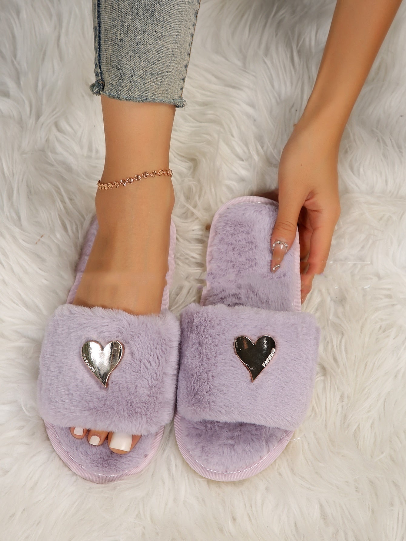 Fluffy Slipper Fall Winter Warm Home Fur Furry Slippers Women Plush Shoes Indoor House Fuzzy Flip Flops Female Padded Fleece Living Bedroom - Nyaabs