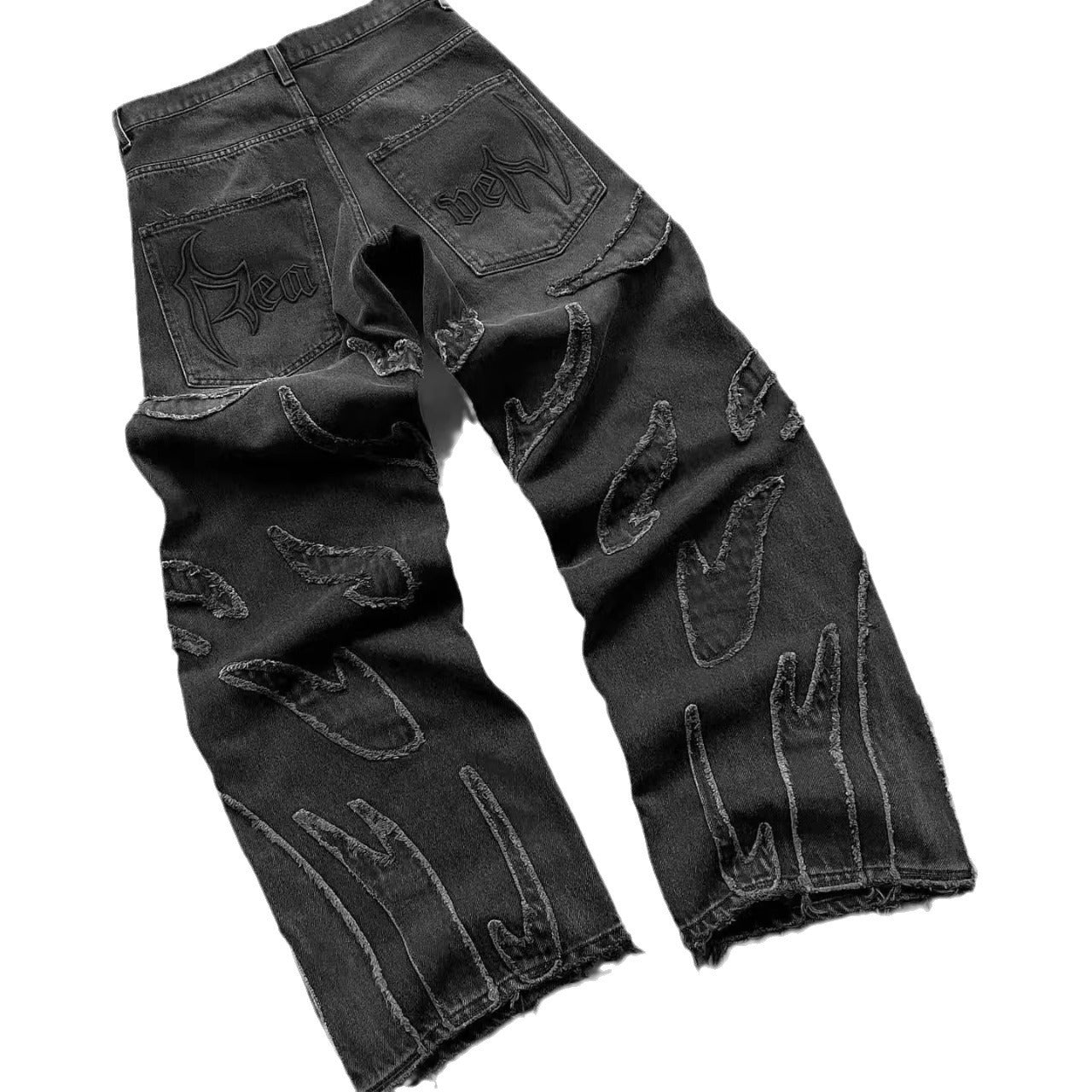 Retro Black Patchwork Hole Jeans Hip Hop - Nyaabs