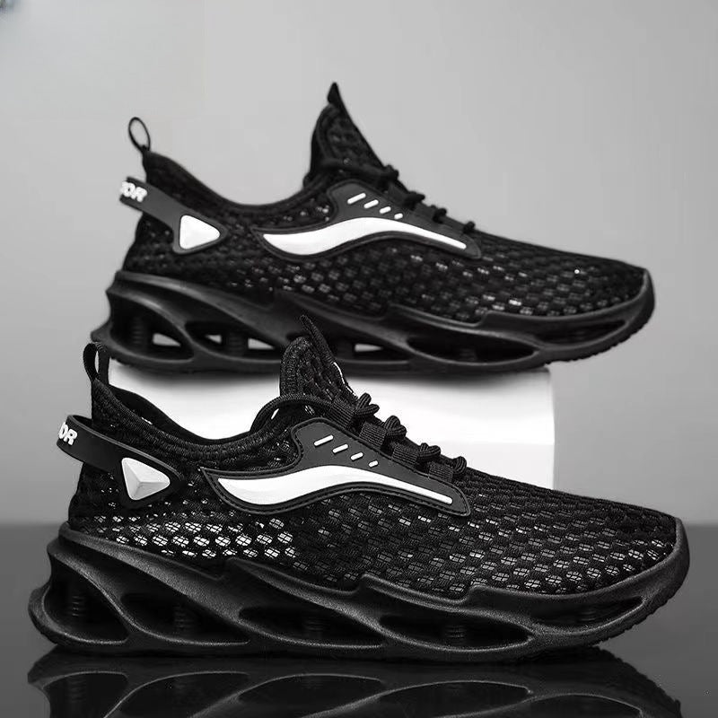 Men's Lace-up Sneakers Mesh Sports Shoes Fashion Hollow-sole Low Top Running Shoes - Nyaabs