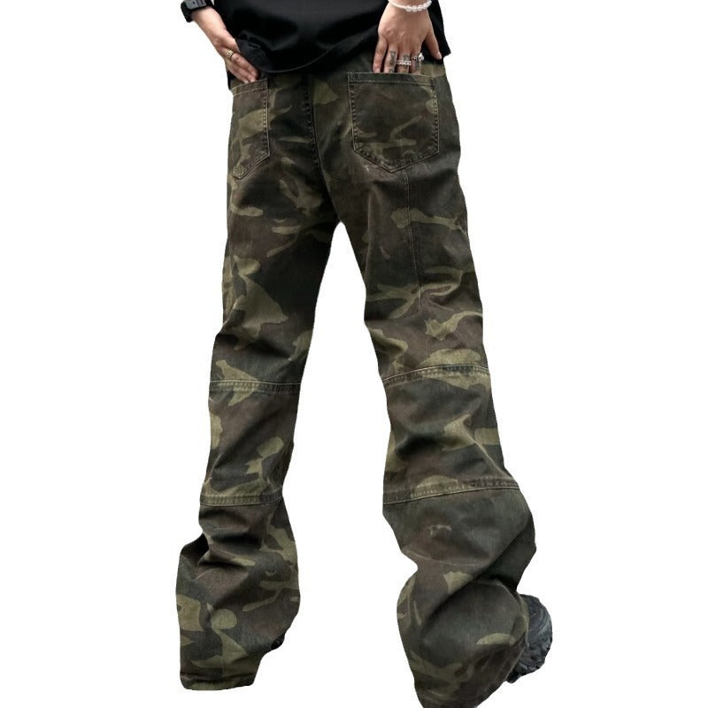 Retro Casual Loose Straight Camouflage Cargo Pants - Nyaabs