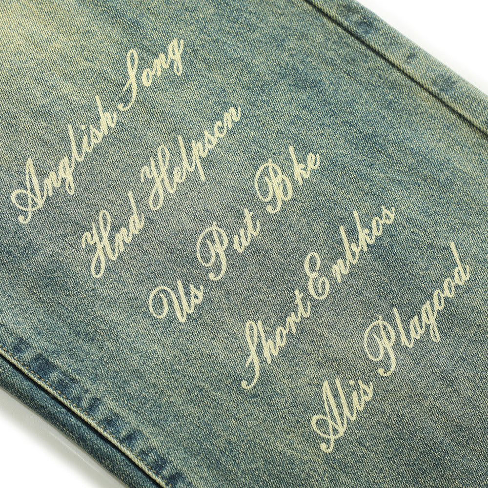 Personalized Minority Letter Retro Washed Straight Jeans - Nyaabs