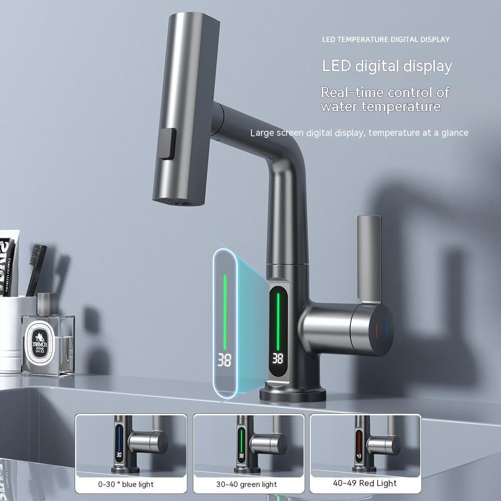 Intelligent Digital Display Faucet Pull-out Basin Faucet Temperature Digital Display Rotation nyaabs.com