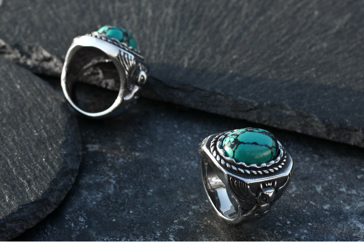 Vintage Turquoise Owl Ring For Men - Nyaabs