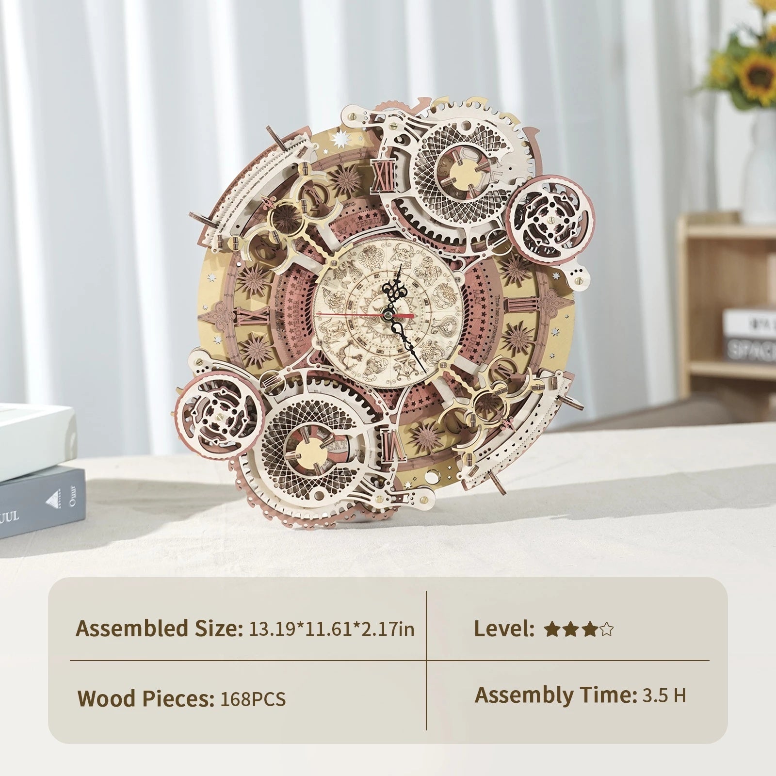 Robotime ROKR Zodiac Wall Clock 3D Wooden Puzzle Model Assembly Toys Gifts for Children Kids Teens LC601 Support Dropshipping - Nyaabs