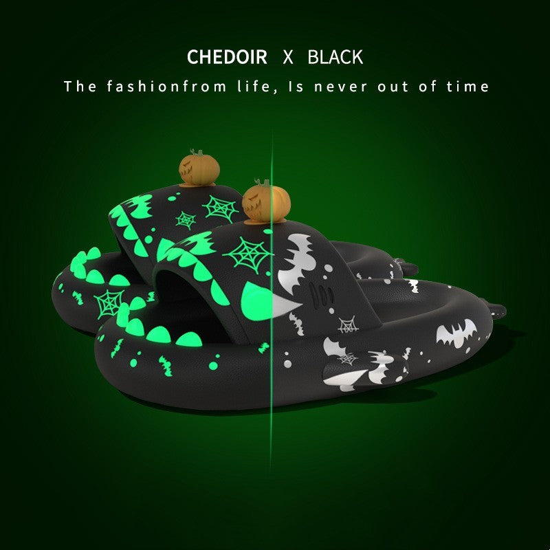 Halloween And Christmas Shoes Ins Luminous Shark Slippers Couple Men Women House Shoes Non-slip Bathroom Slippers Home - Nyaabs