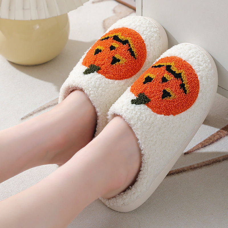 Halloween Pumpkin Cartoon Slippers Warm Winter Slippers Men And Women Couples Indoor House Shoes - Nyaabs