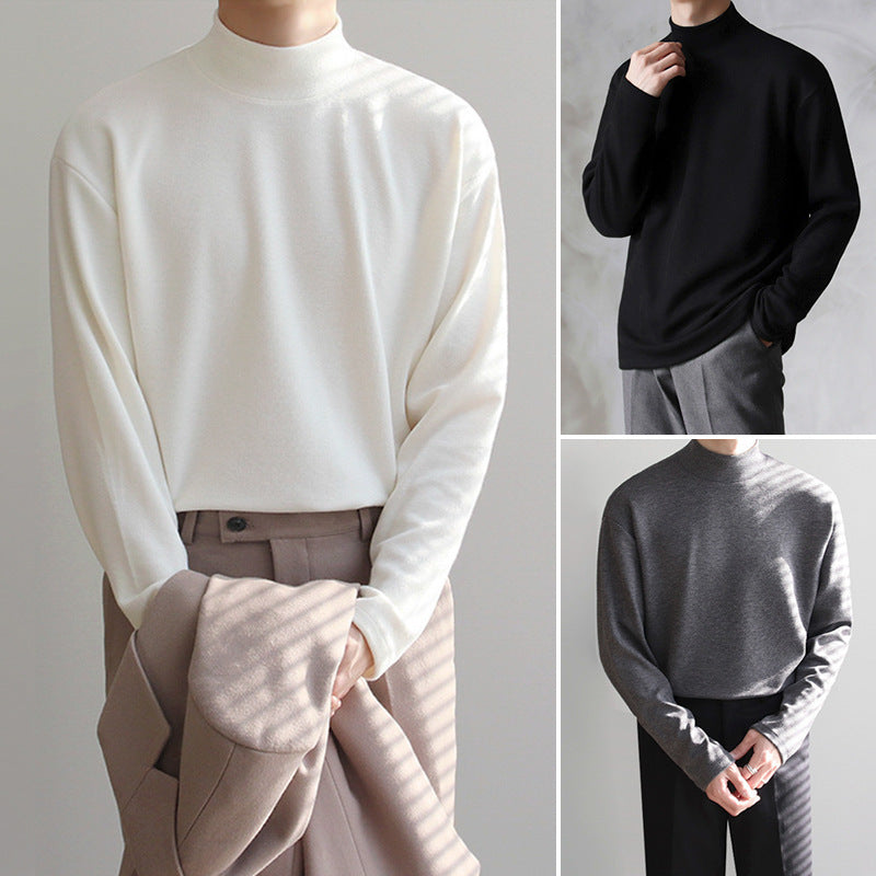 Half Turtleneck Bottoming Shirt Men's Pure Cotton Long Sleeve T-shirt - Nyaabs