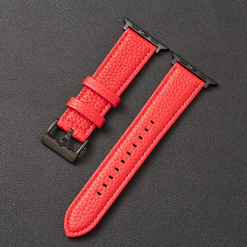 Suitable For  Iwatch SE Strap Lychee Pattern Oil Wax Leather Strap New Silicone Leather Strap - Nyaabs