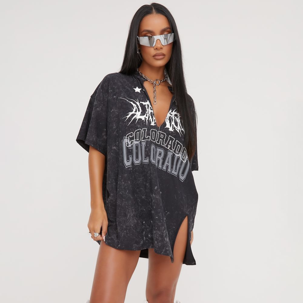 American Street Retro Style V-neck T-shirt Slit Loose Short Sleeve - Nyaabs