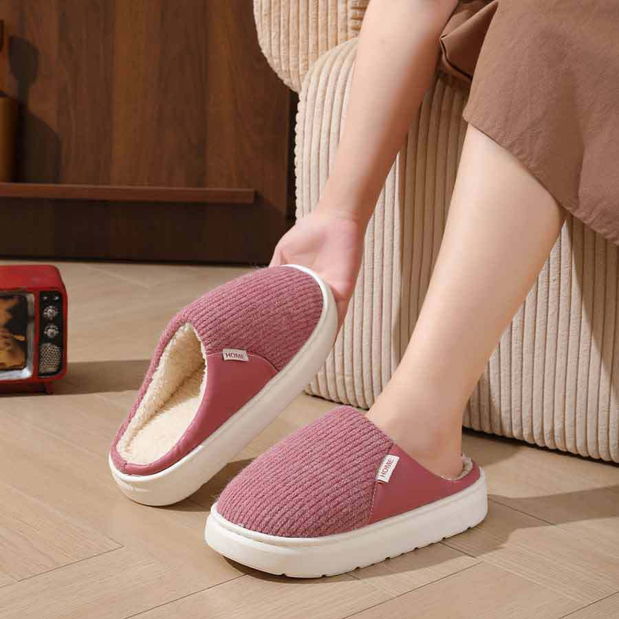 Winter Warm Plush Home Slippers Lightweight Thick Bottom Silent Non-slip Floor Bedroom Slippers Couple House Shoes Women Men - Nyaabs