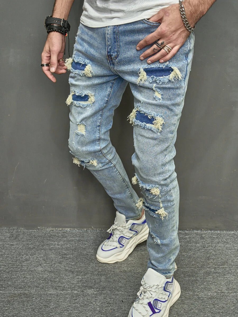 High Quality Men's Worn Skinny Stretch Jeans - Nyaabs