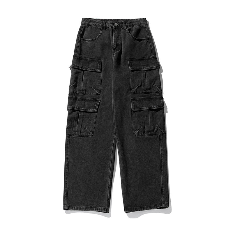 Workwear Multi-pocket Design Jeans Men's Distressed Washed Retro - Nyaabs