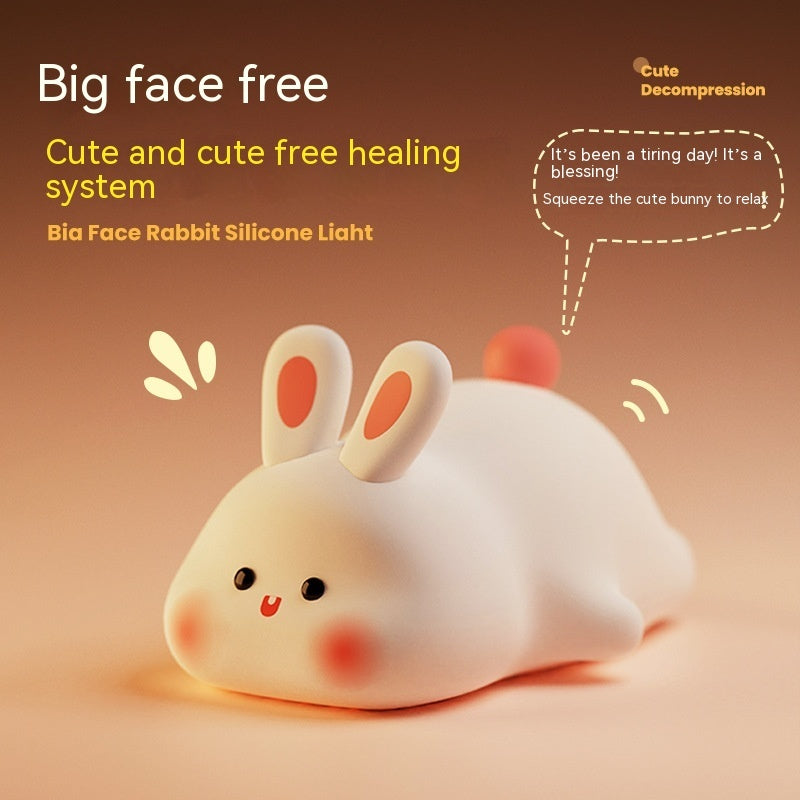 Cute LED Night Light Touch Sensor Cartoon Kid's Nightlights Big Face Rabbit Silicone Night Light Christmas Gift Bedside Lamp Home Decor - Nyaabs