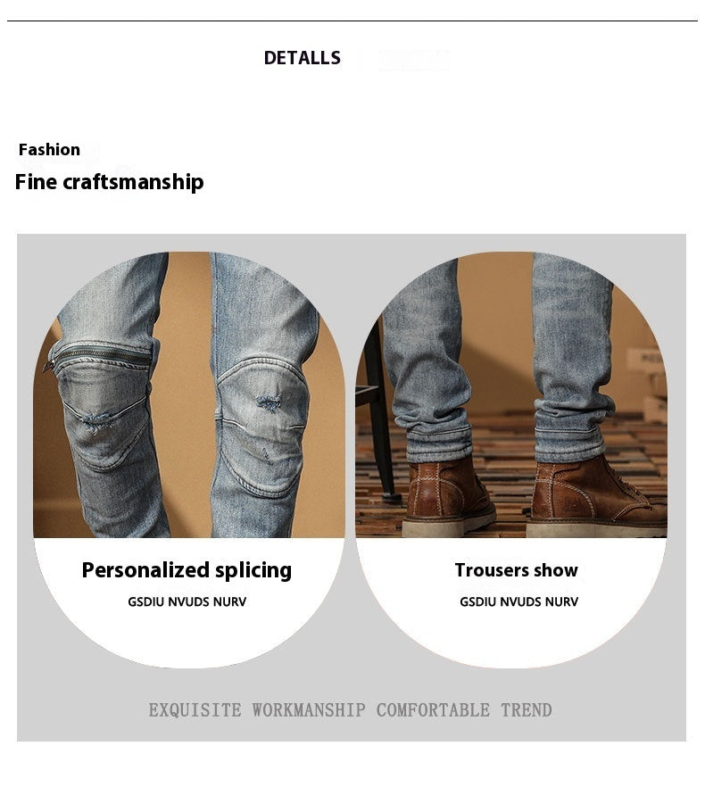 Motorcycle Jeans Korean Style Slim-fitting Ankle-tied High-end Men's Casual All-matching Stretch Pants - Nyaabs