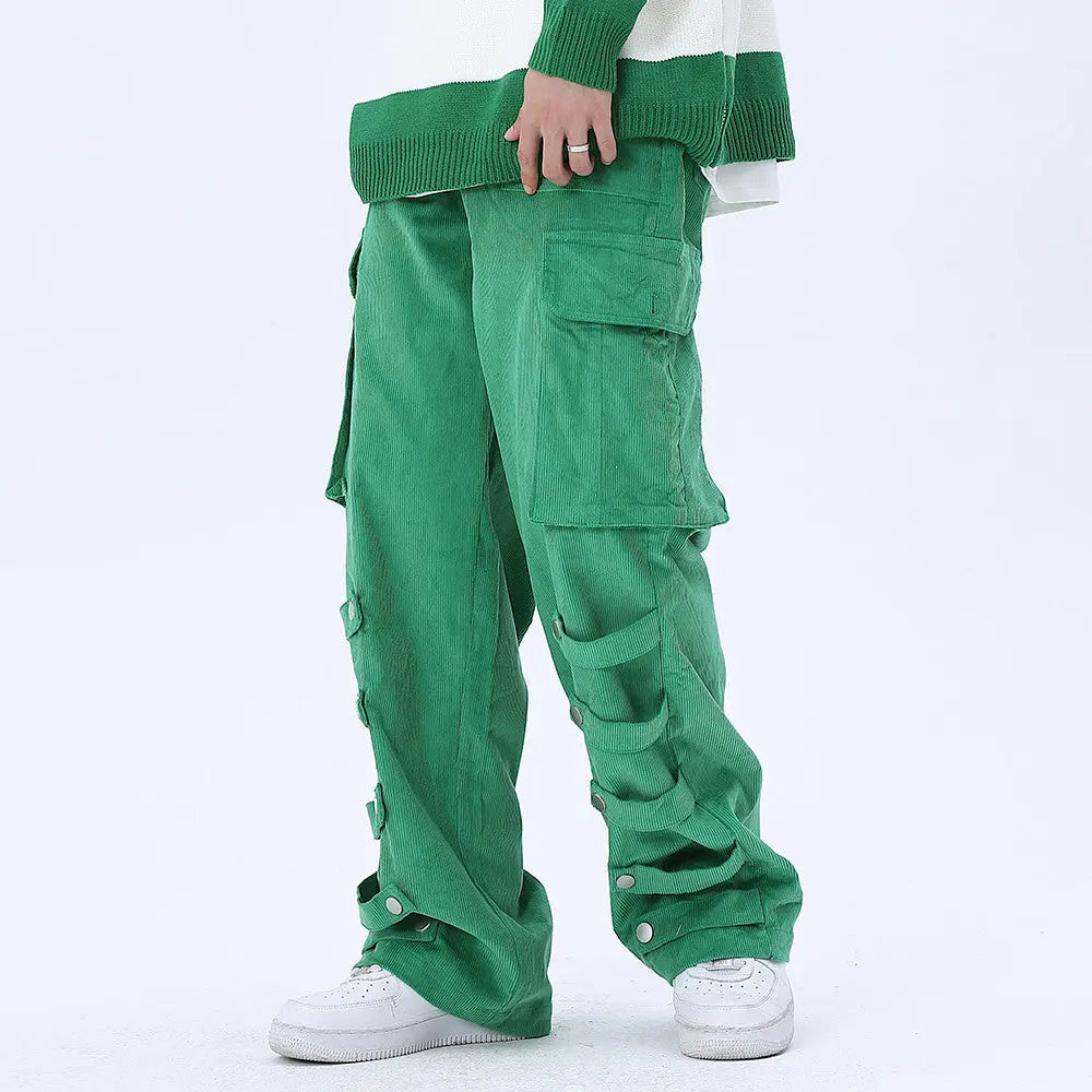 Men's Big Pocket Workwear Personality Strap Wide Leg Pants - Nyaabs