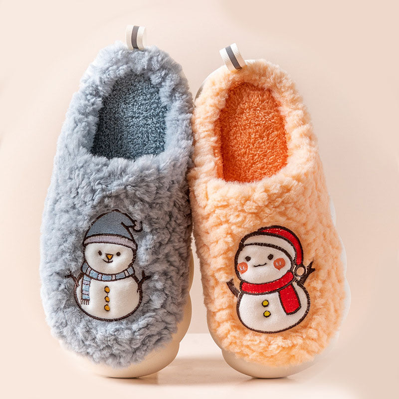 Cute Snowman Slippers Winter Indoor Household Warm Plush Thick-Soled Anti-slip Couple Home Slipper Soft Floor Bedroom House Shoes - Nyaabs