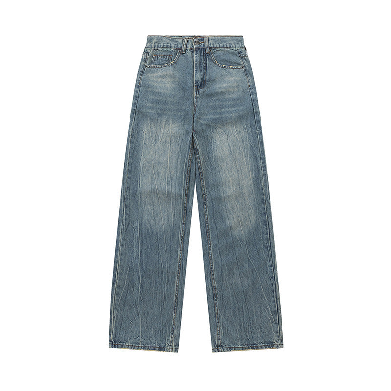 Washed And Worn Worn Denim Trousers Men's Pleated - Nyaabs