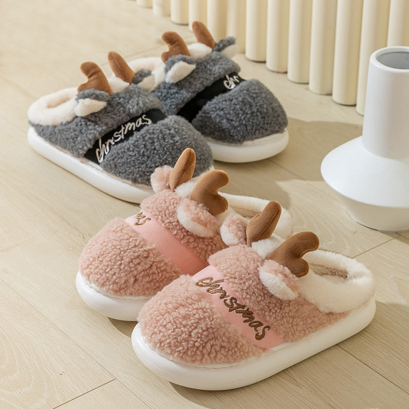 Christmas Shoes Winter Home Slippers Elk Soft Cozy Bedroom Slipper Slip On House Shoes - Nyaabs