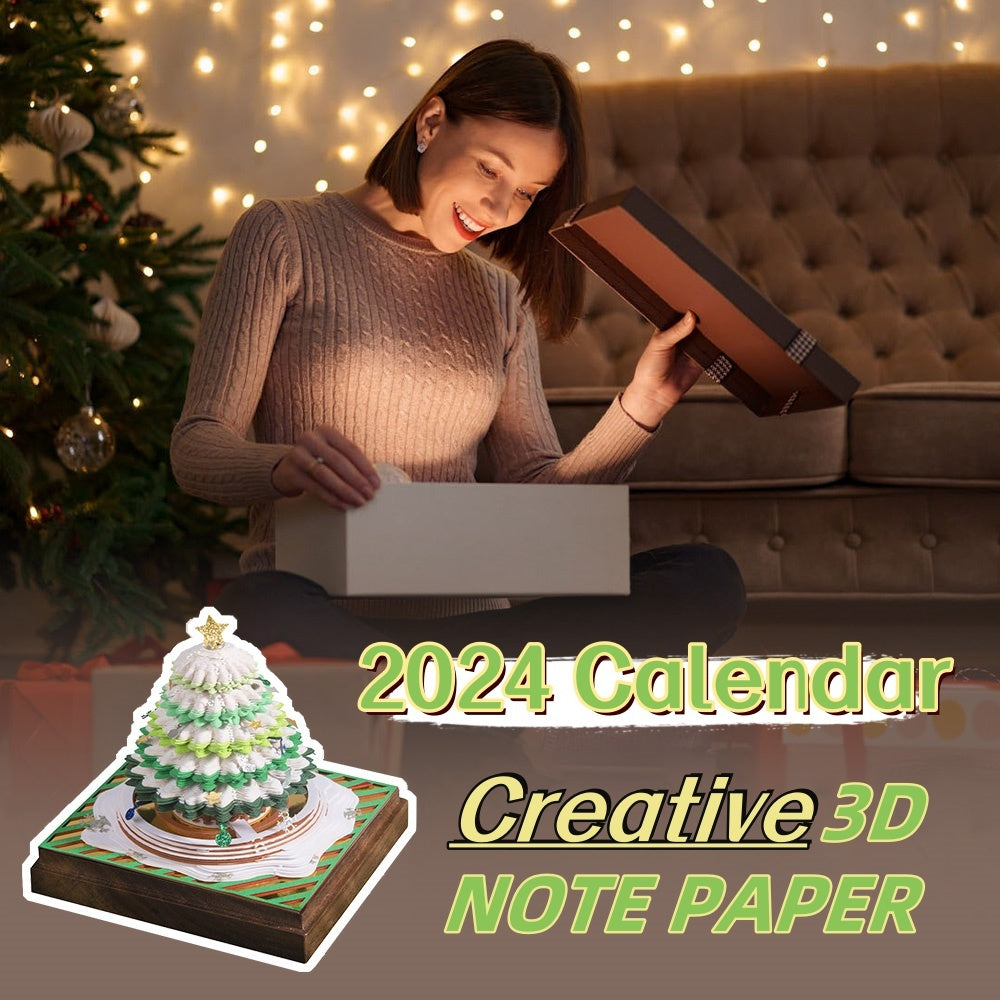 Christmas Tree 3D Three-dimensional Note Book Paper Carving Decor Memo Birthday Calendar Treehouse Office Notepad Gift Note - Nyaabs