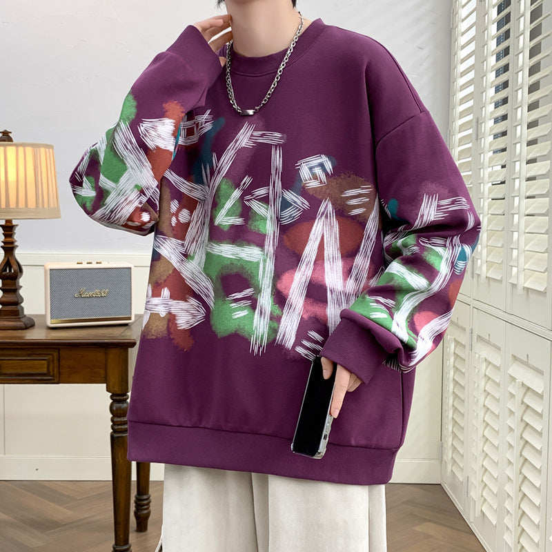 Graffiti Sweater Round Neck Loose Fashion Casual Bottoming Shirt - Nyaabs