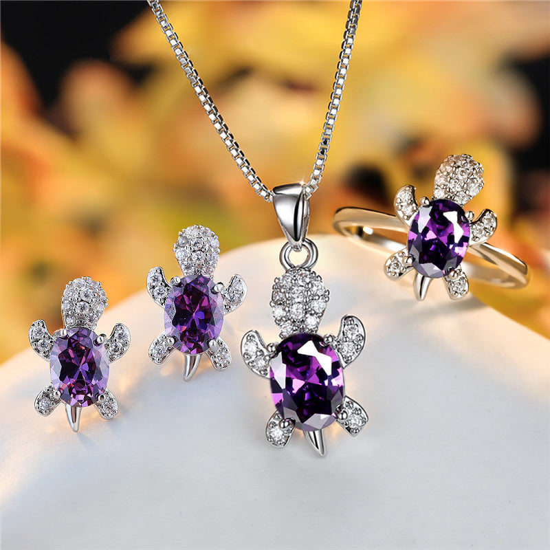 Fashion Oval Zircon Pendant Turtle Shape Necklaces With Rainbow Stone Multicolor Animal Necklace Jewelry For Woman And Children - Nyaabs