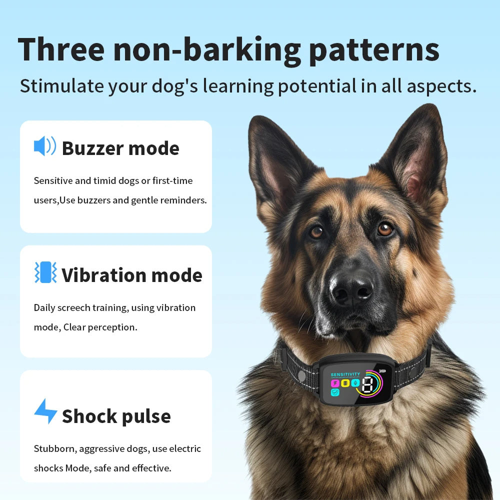 Smart Automatic Anti Barking Dog Collar Rechargeable Bark Stopper Stop Barking HD Digital Display IP67 Waterproof Collar For Dogs Pet Products - Nyaabs