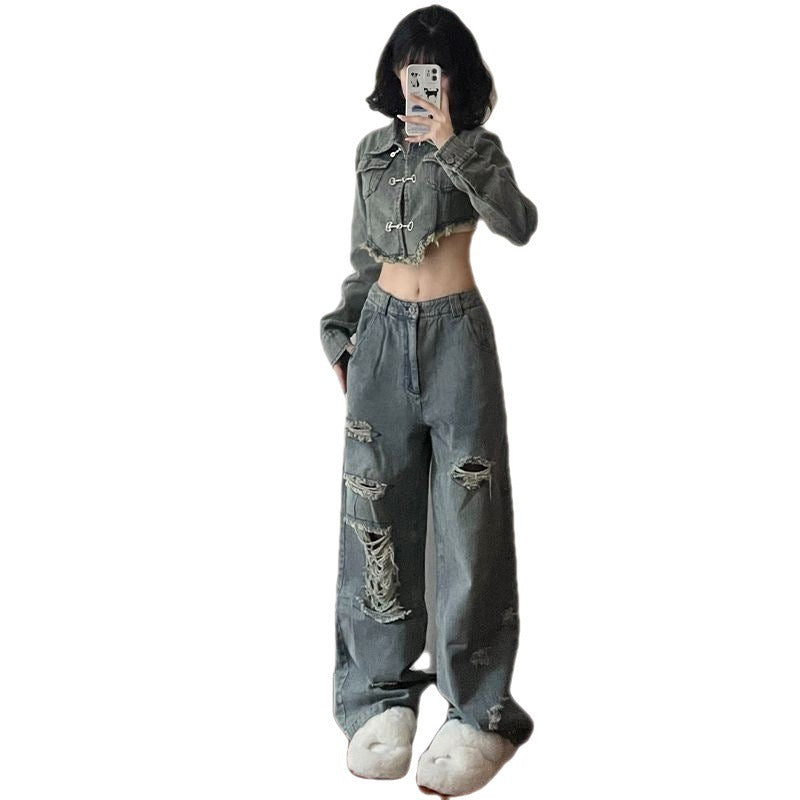 American Retro Design Sweet Spice Girl Denim Pants - Nyaabs