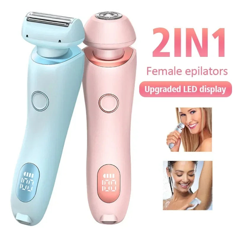 2 In 1 Hair Removal Epilator USB Rechargeable Trimmer Women Body Razor Face Leg Armpit Bikini Hand Pubic Shaver Hair Remover - Nyaabs