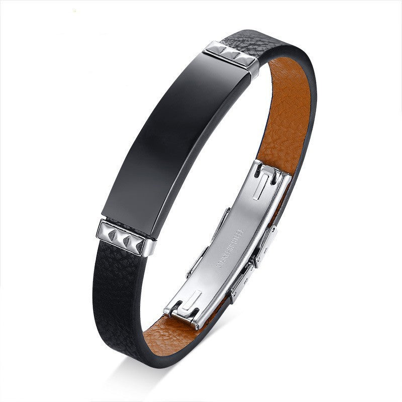 Stainless Steel Bent Leather Bracelet For Men - Nyaabs