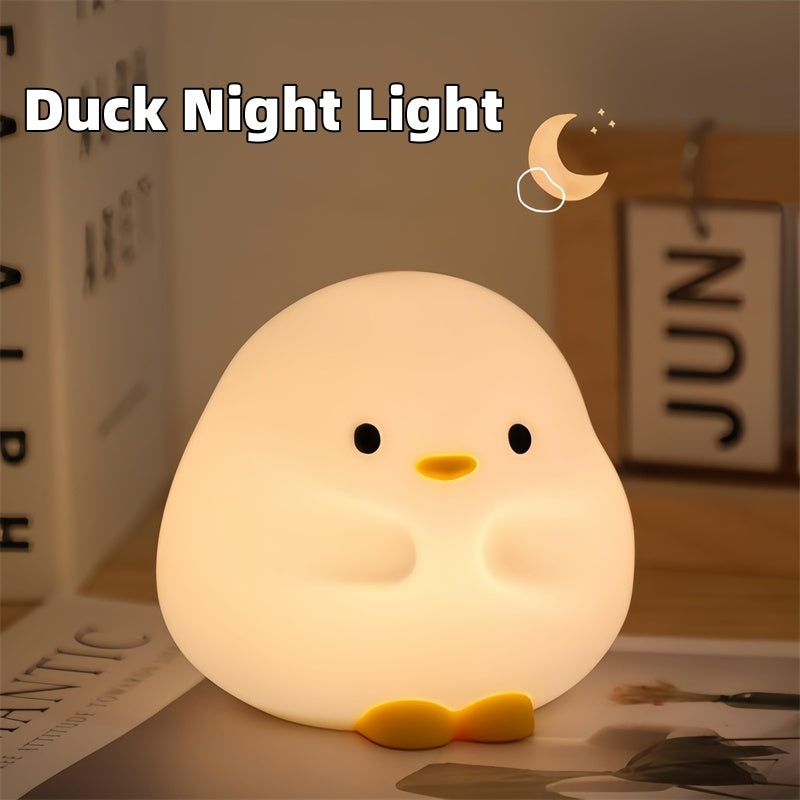 Cute Duck LED Night Lamp Cartoon Silicone USB Rechargeable Sleeping Light Touch Sensor Timing Bedroom Bedside Lamp For Kid Gift Home Decor - Nyaabs