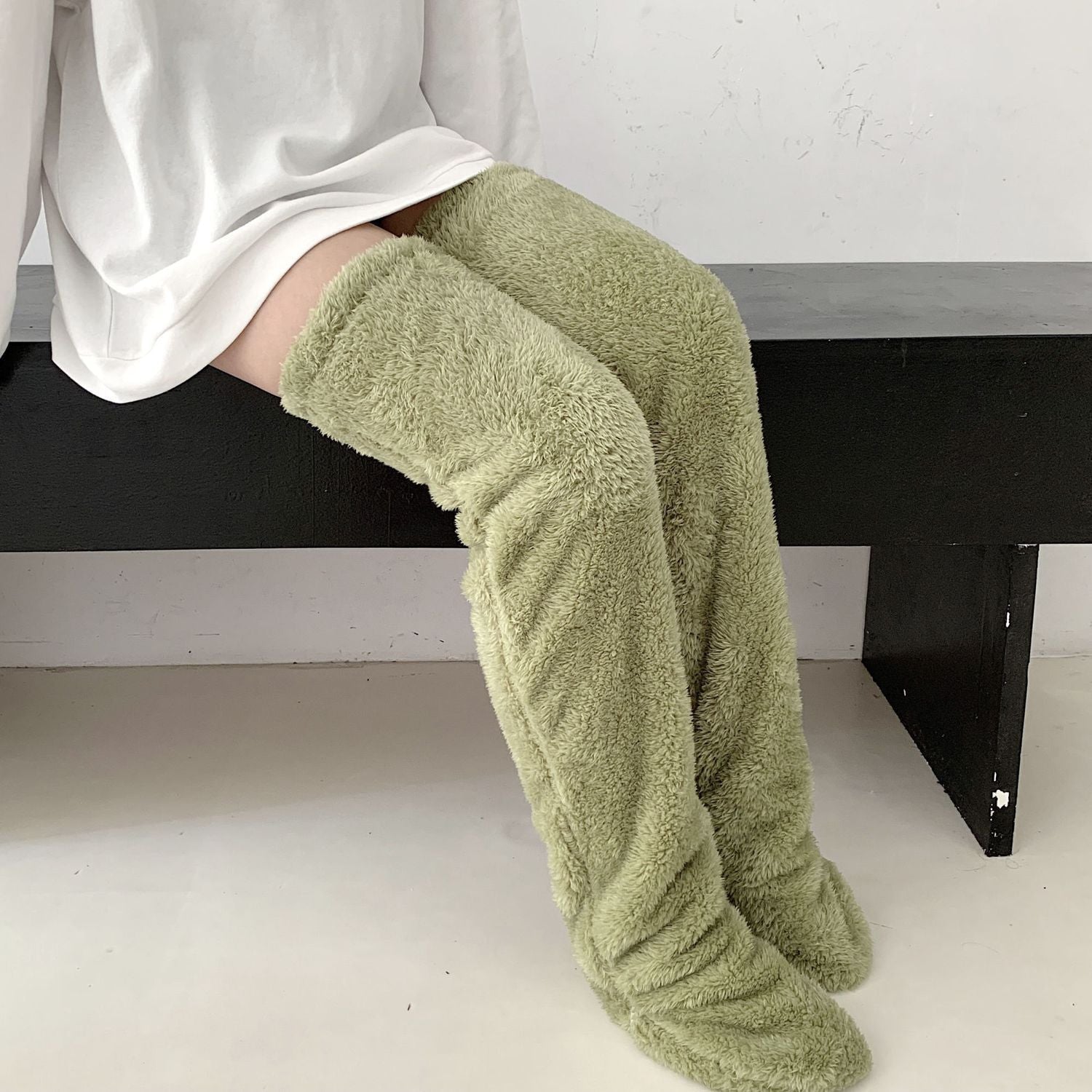 Over Knee High Fuzzy Long Socks Winter Warm Cold Leg Knee Joint Cold-proof Stockings Home Floor Sleeping Socks - Nyaabs