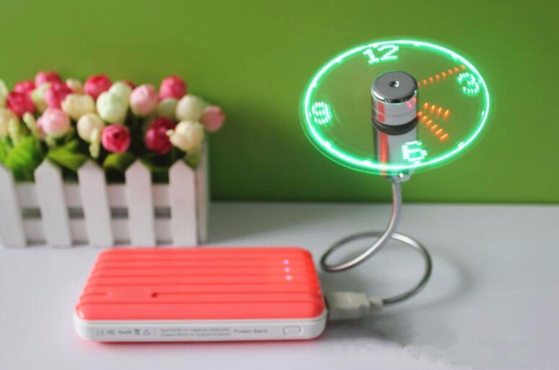 USB Fan Adjustable Mini Flexible Fan LED Light Time Clock Desktop Cool Gadget Time Display - Nyaabs