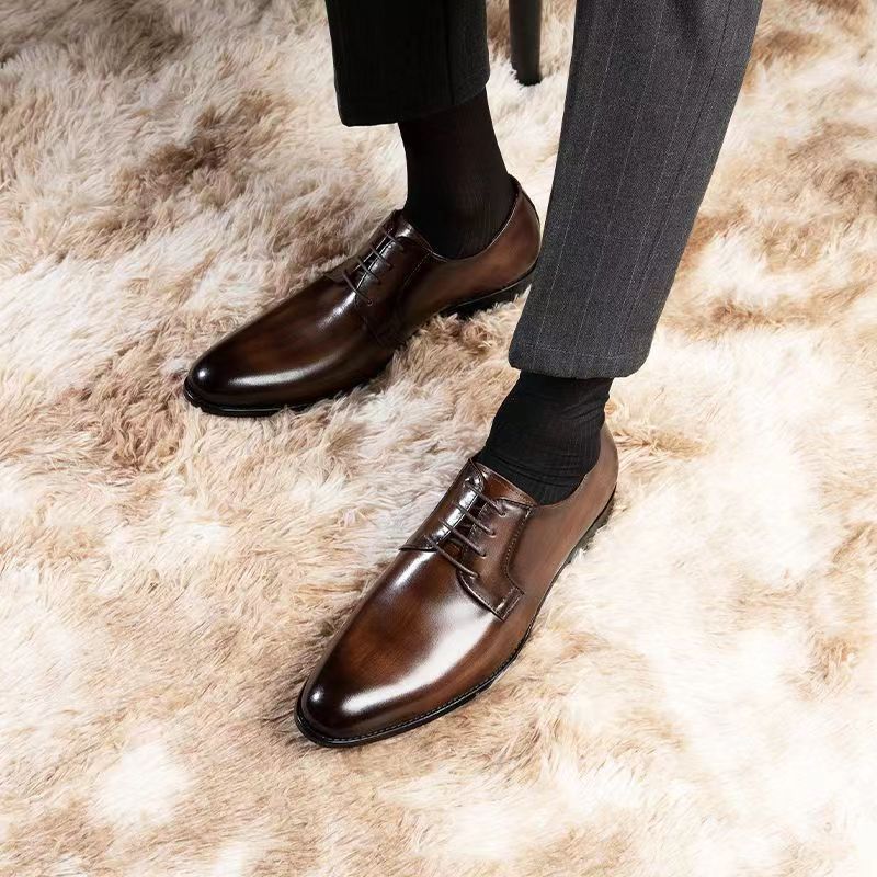 Men's Leather Shoes Breathable Lace Up Hand-rub Color nyaabs.com